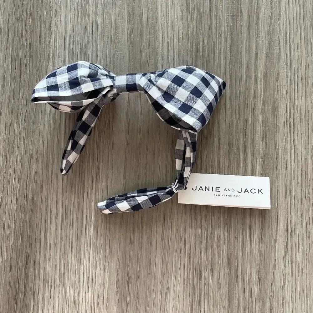 NWT Janie and Jack Gingham Bow Headband Navy One Size